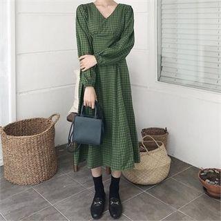 Tie-waist Plaid A-line Dress