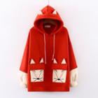 Fox Embroidered Hoodie Fleece Lining - Red - One Size