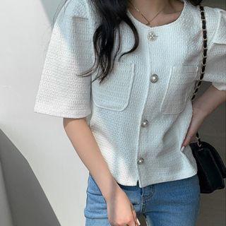 Puff-sleeve Faux-pearl Tweed Jacket One Size