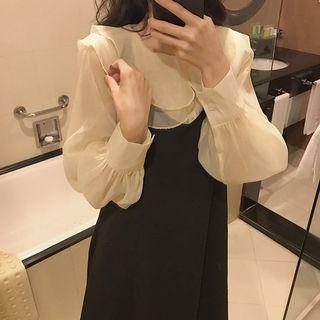 Peter Pan Collar Long-sleeve Top Shirt - One Size