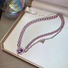 Rhinestone Necklace Purple - One Size
