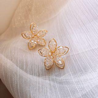 Faux Crystal Flower Earring 1 Pair - Silver - One Size
