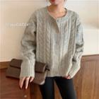 Long-sleeve Cable Knit Sweater Gray - One Size