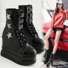 Platform Hidden Wedge Lace Up Star Sequined Boots