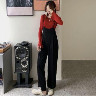 Long-sleeve Slit-hem T-shirt / Wide-leg Jumper Pants
