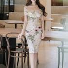 Short-sleeve Floral Print Sheath Dress