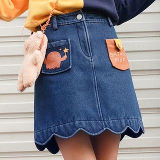 Scallop Trim A-line Denim Skirt