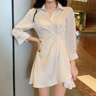 Elbow-sleeve Mini A-line Chiffon Shirtdress