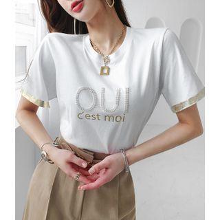 Faux-pearl Trim Contrast-trim T-shirt