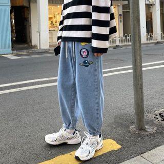 Applique Drawstring Harem Jeans