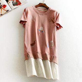 Short-sleeve Embroidered Panel Dress