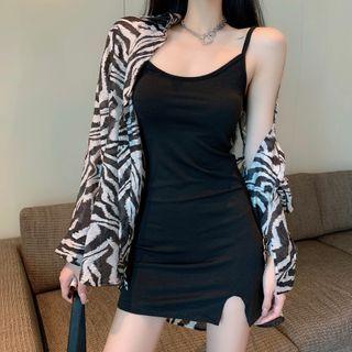 Zebra-print Light Shirt / Sleeveless Mini Dress