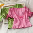 Ribbon-accent U-neck Crop T-shirt