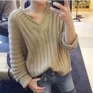 Plain V-neck Thick Sweater