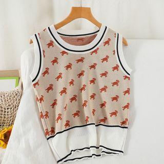 Dog Print Sweater Vest Brown & Light Mocha - One Size