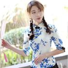 Traditional Chinese Elbow-sleeve Floral Print Top
