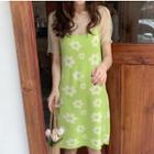 Sheer Short Sleeve Top / Floral Print Sleeveless Dress
