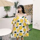 Cutout-shoulder Lemon Printed Mini Dress