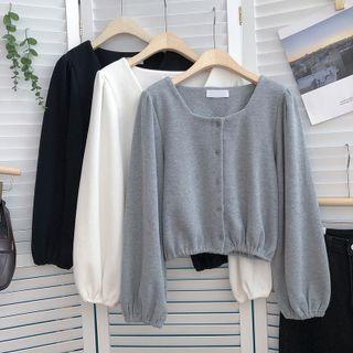 Square-neck Puff-sleeve Button Shirt