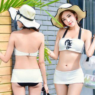 Set: Contrast Strap Bikini + Swim Skirt