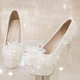 Faux Pearl Crystal Pumps