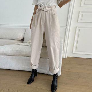 Belted Corduroy Wide-leg Pants