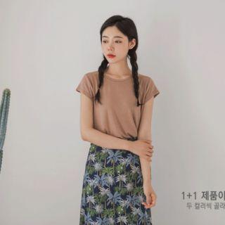Set Of 2: Cap-sleeve Colored T-shirt