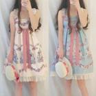 Set: Sleeveless Print A-line Lolita Dress + Hair Clip