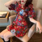 Flower Short-sleeve Slim-fit Dress