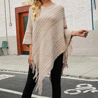 V-neck Striped Knit Cape