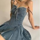 Spaghetti Strap Washed A-line Denim Dress