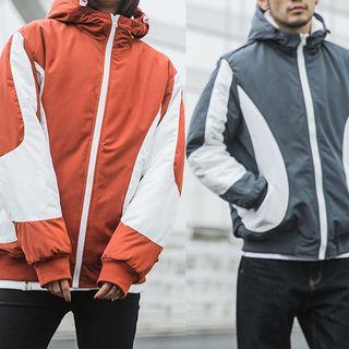 Two-tone Hooded Padded Zip Jacket