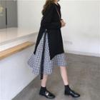 Mock-two Check Long-sleeve Loose-fit Dress Black - One Size