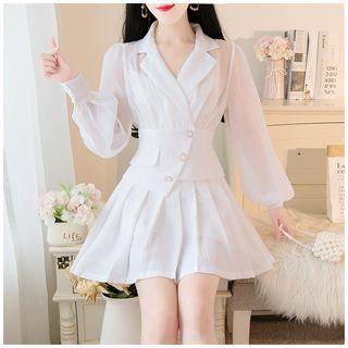 Set: Plain Chiffon Blouse + Pleated Skirt