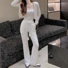 Hooded Zip Jacket / Asymmetrical Camisole Top / Bootcut Pants