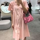 Short-sleeve Plain Midi Dress Pink - One Size