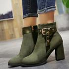 Chunky-heel Belted Almond-toe Ankle Boots