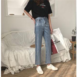 Lettering Cropped Straight-fit Jeans