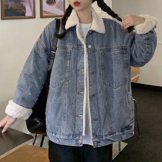 Fleece Pocket-detail Long-sleeve Denim Jacket
