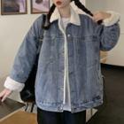 Fleece Pocket-detail Long-sleeve Denim Jacket