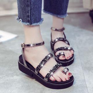 Glittered Loop Toe Platform Sandals