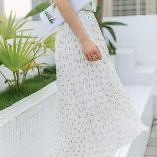 Pattern A-line Midi Skirt Green - One Size