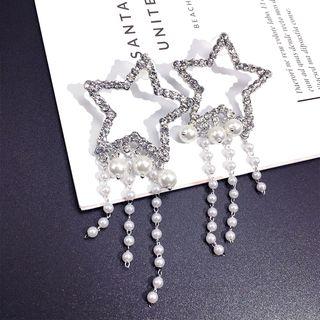 Rhinestone Star Earring Silver - 1 Pair - One Size