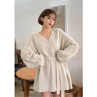 V-neck Oversized Sweater With Sash