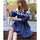 3/4-sleeve Off Shoulder Embroidered Dress