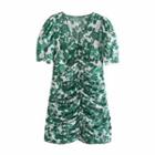 Short-sleeve Floral Print Ruched Mini Sheath Dress