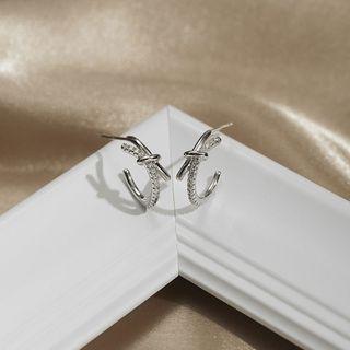 Knot Rhinestone Sterling Silver Open Hoop Earring