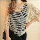 Batwing 3/4-sleeve Perforated Knit Top