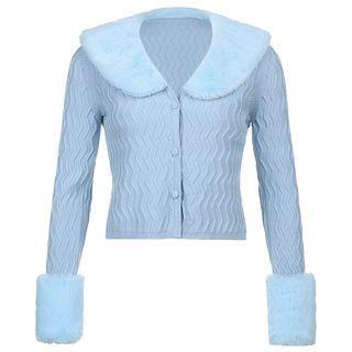 Fluffy Collar Knit Jacket
