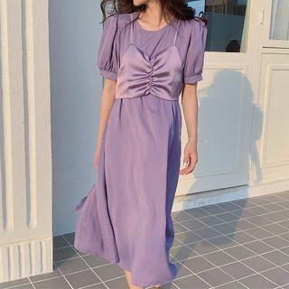 Mock Two Piece Short-sleeve Midi A- Line Dress
